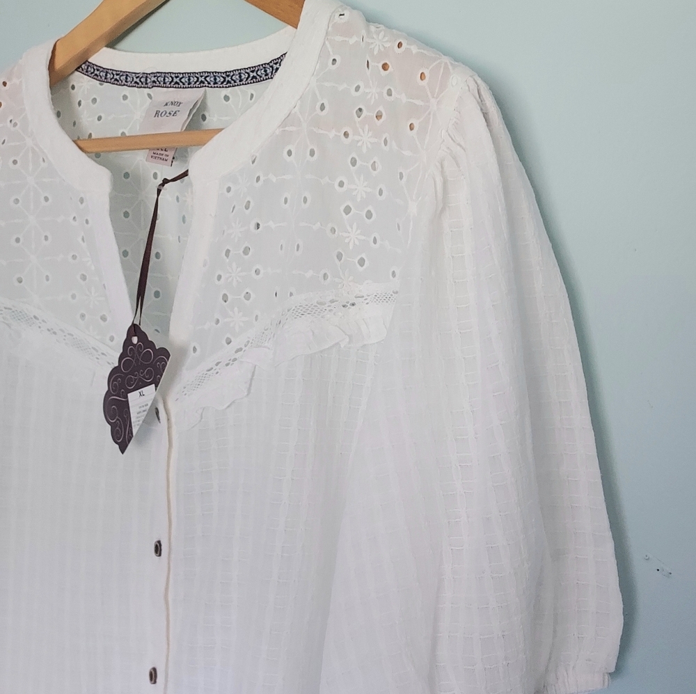 Knox Rose Target White Puff Sleeve Popover Blouse Top Size XL NEW NWT - Picture 5 of 14